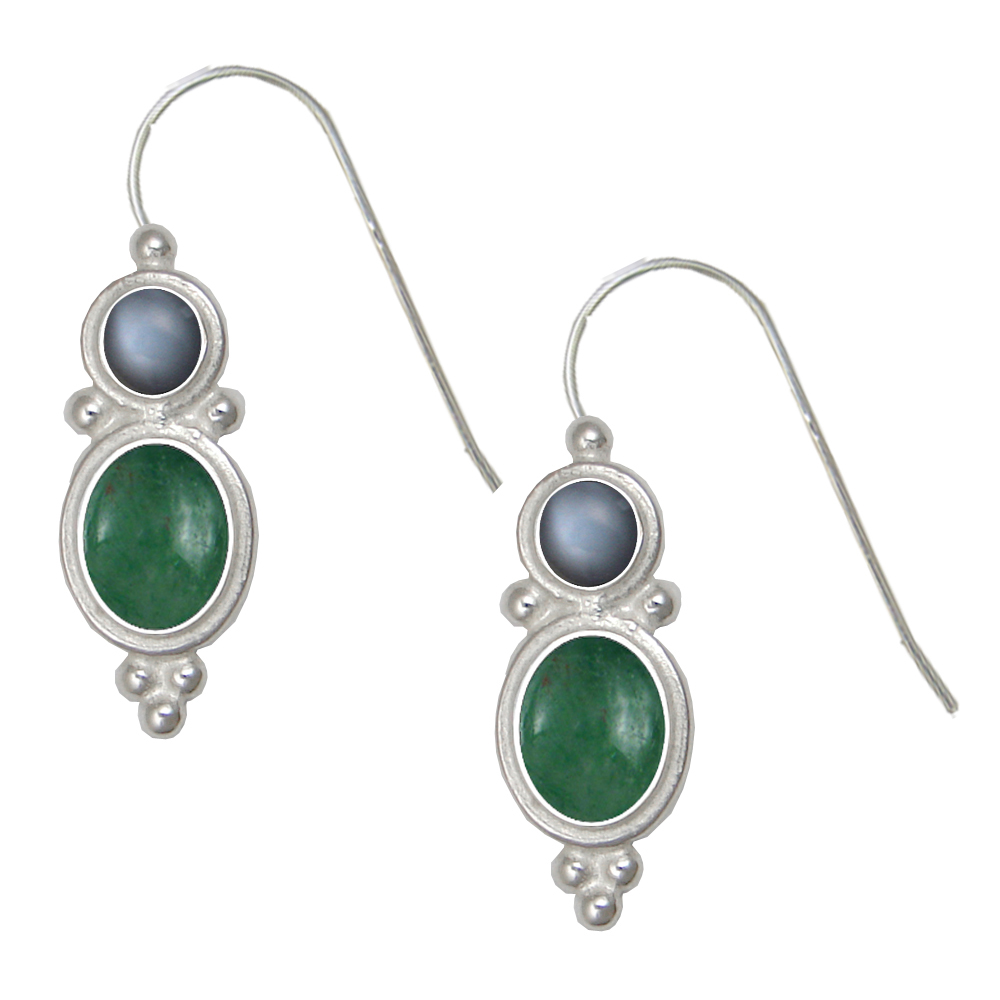 Sterling Silver Drop Dangle Earrings Jade And Grey Moonstone